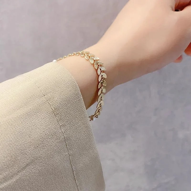 Golden Leaf Pearl Jewelry Set