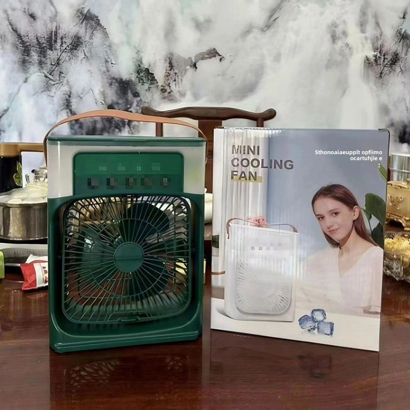 Portable Ice Mist Cooling Fan – USB Mini Air Cooler with 3 Speed & Spray Modes