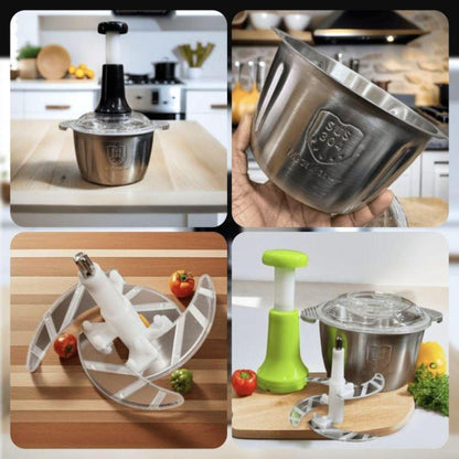 Manual Stainless Steel Multifunctional 2L Hand Push Chopper – 4 Curved Stainless Steel Blades Food Processor for Meat, Vegetables & Fruits