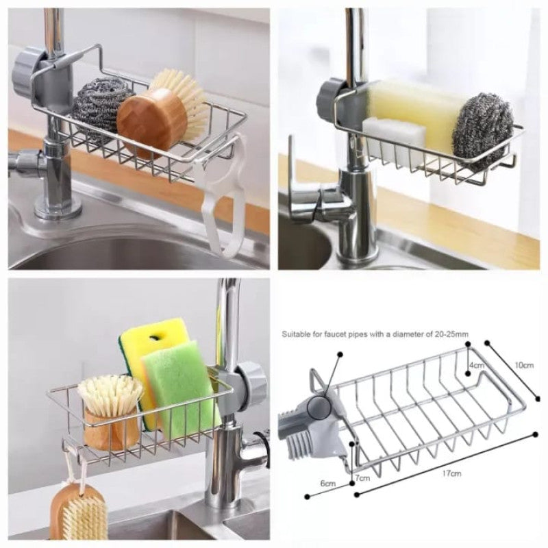 Soap Dish Holder Stainless Steel Faucet Drain Rack | Kitchen Sink Shelving & Utensils Storage Organizer