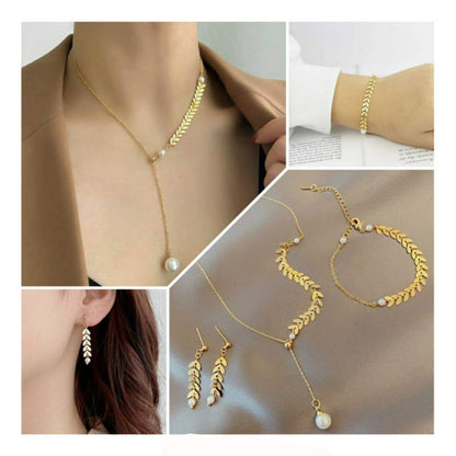 Golden Leaf Pearl Jewelry Set