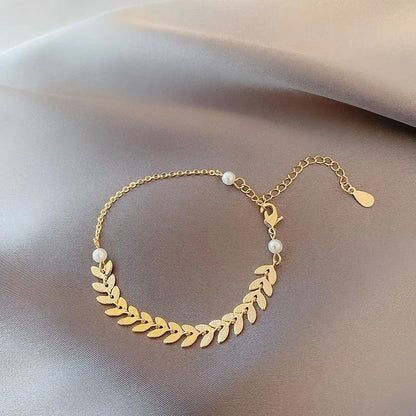 Golden Leaf Pearl Jewelry Set