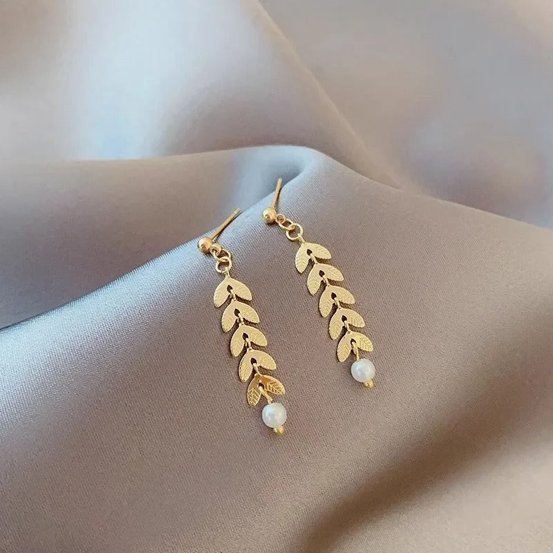 Golden Leaf Pearl Jewelry Set