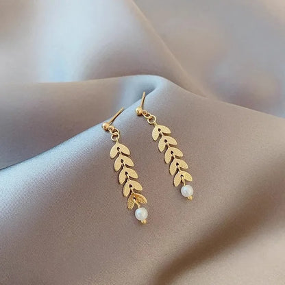Golden Leaf Pearl Jewelry Set