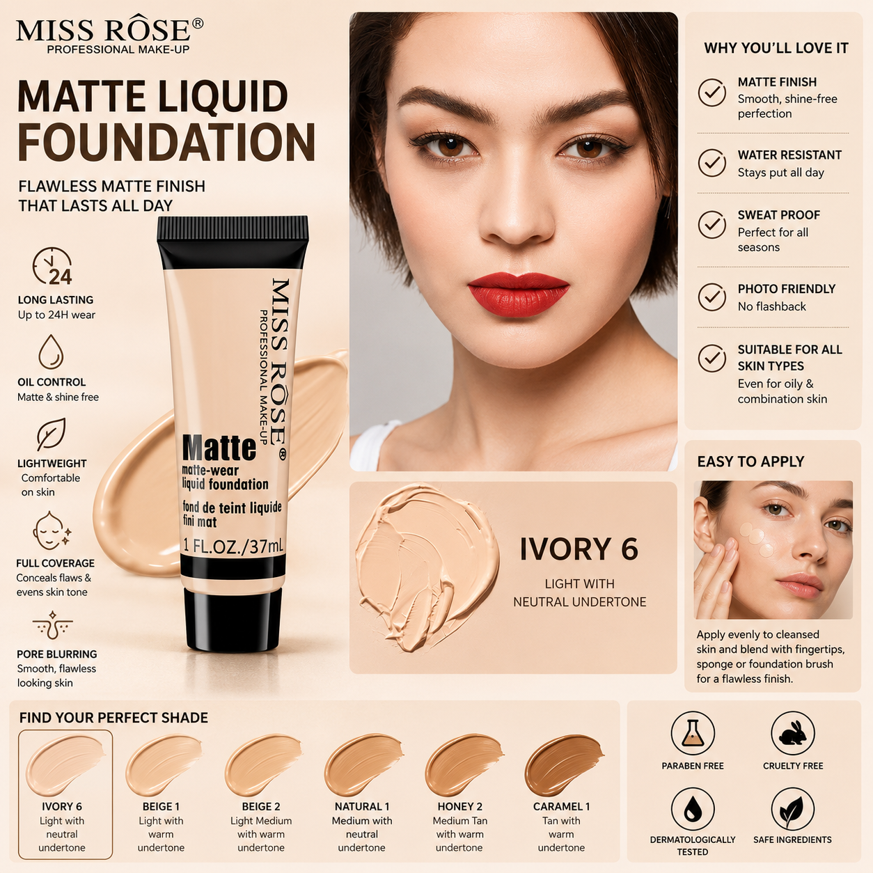Miss Rose Matte Liquid Foundation – Light