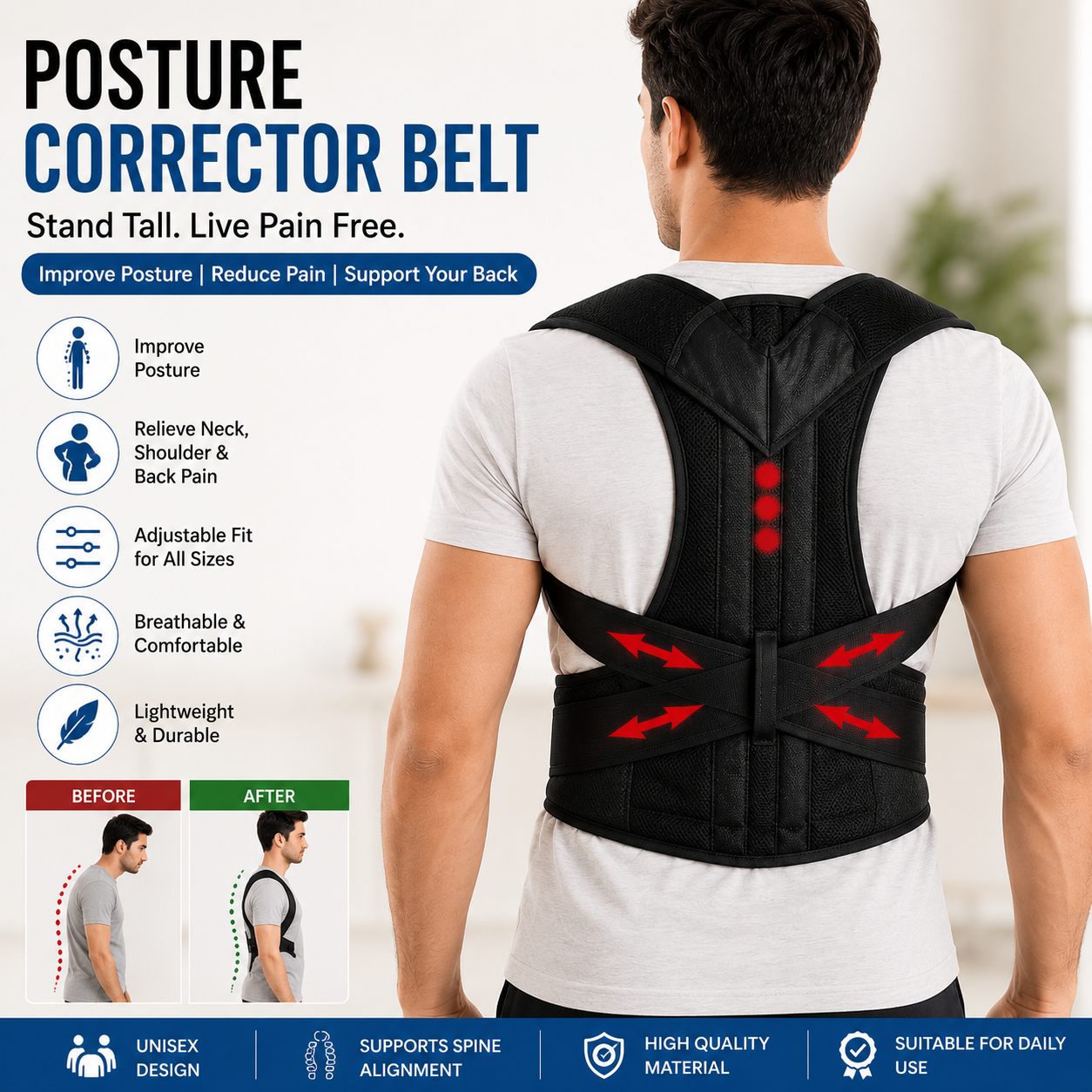 Adjustable Posture Corrector Belt for Men & Women | Back Support Brace for Neck, Shoulder & Upper Back Pain Relief