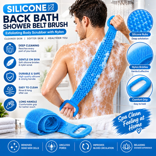 Silicone Back Bath Shower Belt Brush | Exfoliating Body Scrubber with Nylon