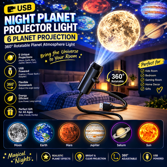 USB Night Planet Projector Light | 6 Planet Projection 360° Rotatable Atmosphere Light