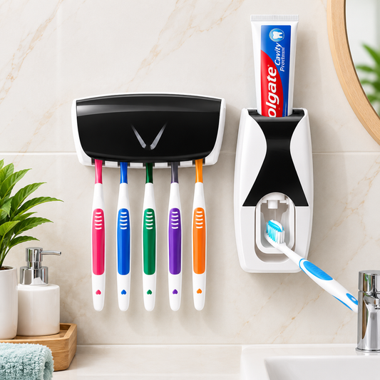 Automatic Toothpaste Dispenser With Toothbrush Holder Organizer Set