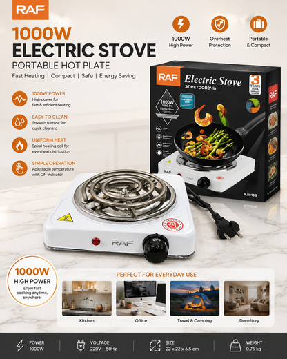 1000W Electric Stove Portable Hot Plate – Fast Heating Single Burner for Kitchen & Travel