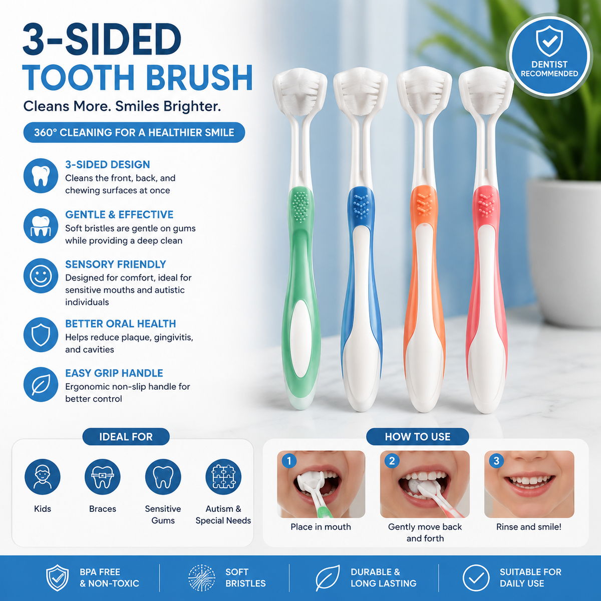 3-Sided Tooth Brush – Sensory Friendly