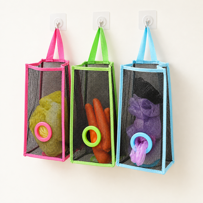 Hanging Shopper Bag Holder | Mesh Plastic Bag Dispenser & Storage Organizer