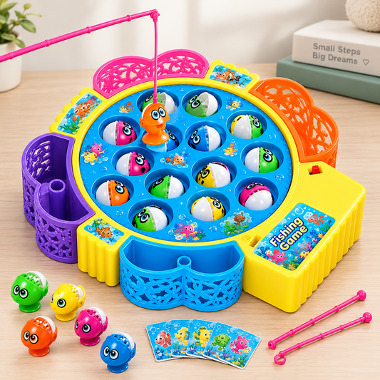 Musical Fishing Game Toy for Kids with Rotating Board and 15 Fish