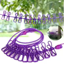 12 Clips Elastic Drying Clothes Rope